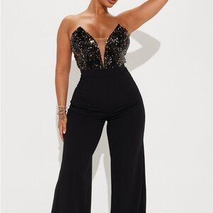 Elegant Black Sequin Jumpsuit - XS